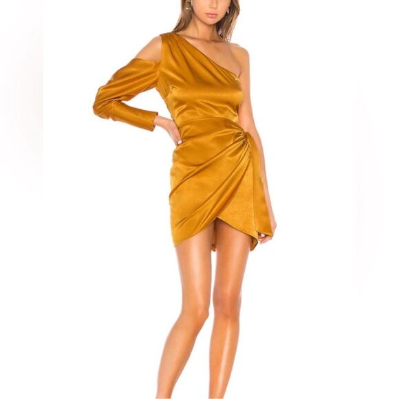 Camila Coelho Revolve Stella Golden Yellow One Sleeve Wrap Cocktail Mini Dress S - Picture 10 of 14